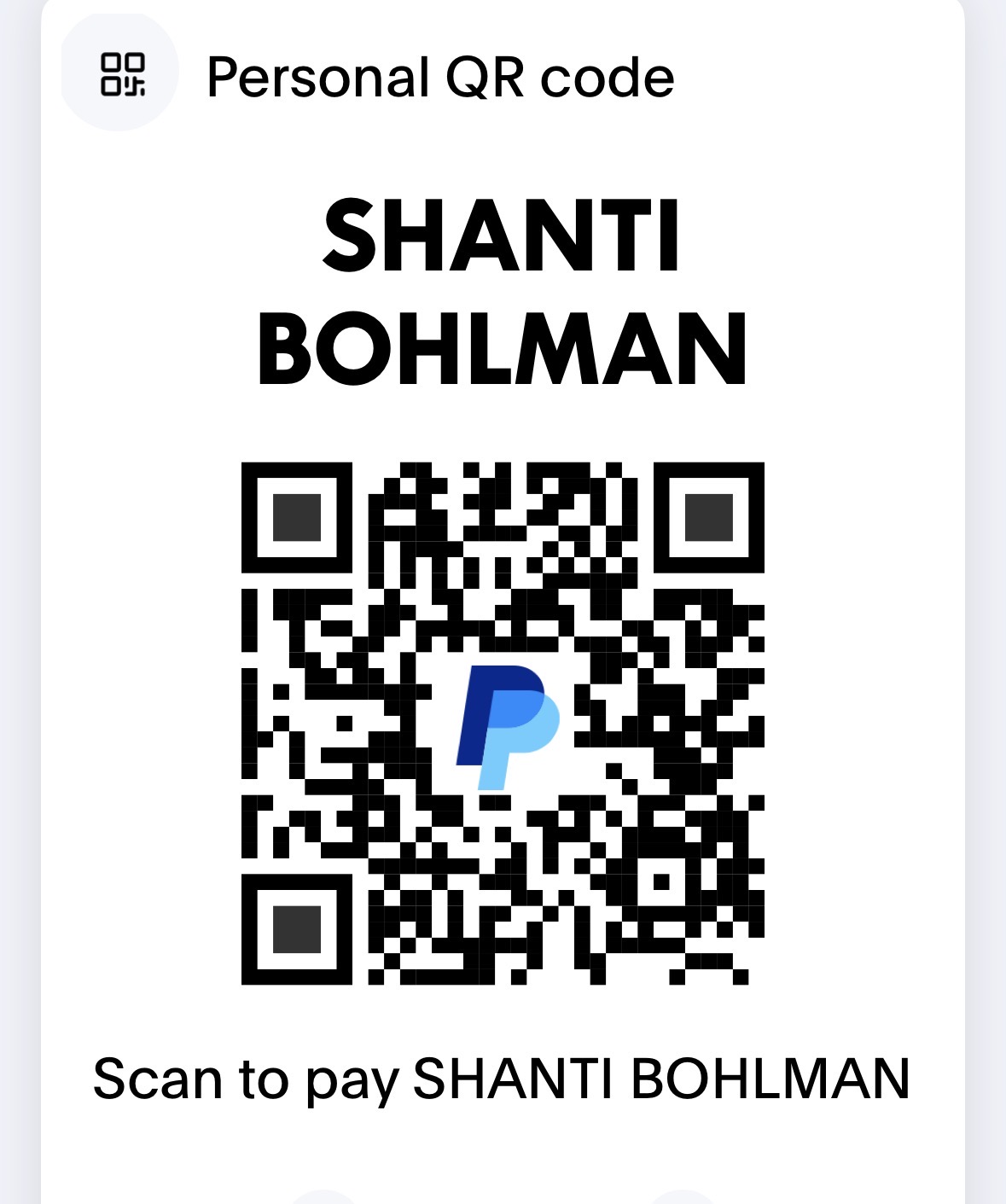 PayPal QR — Shanti Bohlman